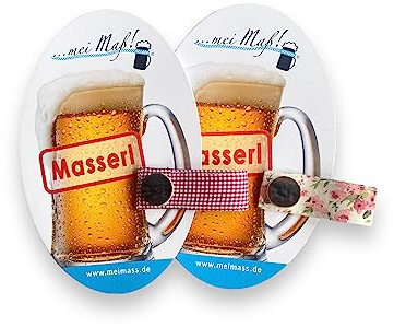 Masserl (1x rot-weiß kariert und 1x naturweiß mit Blümchen, Verschluss: Drucknopf in Hirschhornoptik) - Generic - Glasmarkierer - Glass-Anhänger