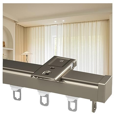 Vorhangstange Leise Gardinenschiene Quadratisch Aluminium-Legierung Schiebevorhänge Schiene Weiß/Schwarz/Beige, Oben/an Der Seite Montiert Robust Und Langlebig Vorhangschiene