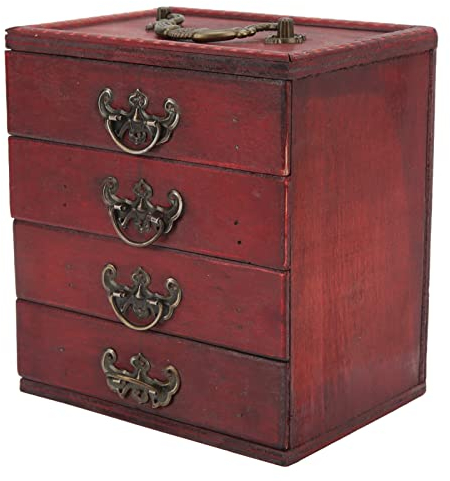 TOPINCN Vintage-Holz-Schmuckschatulle, Kosmetikbox, 4-lagig, Antiker Retro-Organizer, Großes Fassungsvermögen, Schubladenetui, Schatzkiste, Schmuck-Organizer, Schmuckschrank,