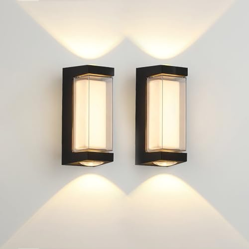 JZCDR LED Aussenlampe Wand 2 Stück Hauswand Wandleuchte Außen | Eingangsbeleuchtung Aussen Up Down Aussenleuchte IP65 Außenlampe Wand Modern Schwarz Wandlampe für Terrasse, Warmweiß 3000K