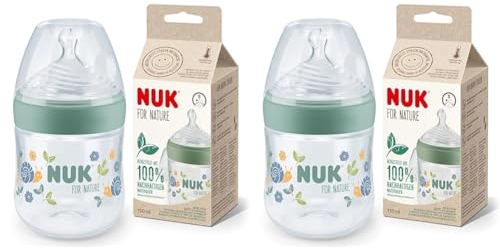 NUK for Nature Babyflaschen | Kleiner Trinksauger | 150 ml | Der Mutterbrust nachempfundener Anti-Colic Trinksauger aus Silikon | Temperature Control | Nachhaltige und BPA-freie Materialien | Grün