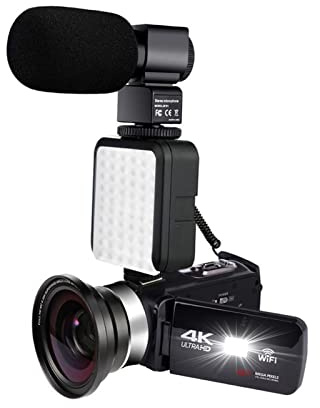 Camara de video Cámara de video 4K con micrófono 4 8MP Vlogging for grabación de video WiFi Nightshot Cam Lapso de tiempo Fotografía Táctil Camcorder ( Size : 32GB SD Card , Color : Cam Lens Mic Light