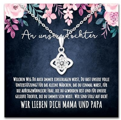 BYLITZ An meine Tochter Herz Halskette mit personalisierter Karte und LED Box Kette mit Zirkonia zum Geburtstag Weihnachten