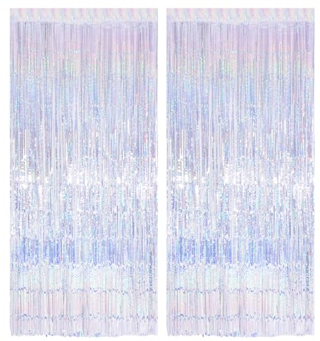 2 Lametta Vorhänge 1m x 2m Glitzer Folien Fransen Lametta Vorhänge Metallic Tinsel Vorhange Hintergrund Fringe für Party Deko Geburtstage Halloween Festivals Party Bühnendekor (Silber)