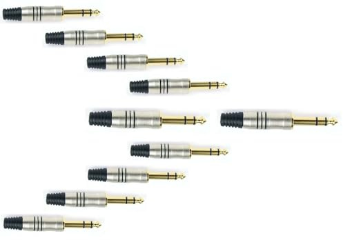 Adam Hall 10 x K3CJM3 GOLD - 6,3 mm Stereo Kabel Klinke TRS Stecker 3 pol male silber, vergoldete Kontakte, 3 Star Serie
