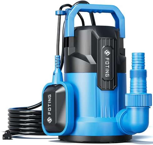 2024 Upgraded Submersible Water Pump 4900 GPH Remove Water Level Down to 0.04, 1/2 HP Sump Pump with Float Switch, Electric Utility Pump, Portable Submersible Pump for Pool Draining Garden Basement