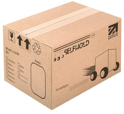 SelfHold Extra Large Cardboard Moving Boxes - Pack of 5 (60cm x 30cm x 20cm) - Strong Packing Boxes for Moving House with Room List Organization (Extra Large, 05 Boxes)