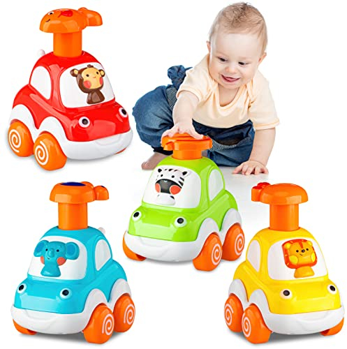 lerrbo 4 PCS Animal Car Toys with Tractor for Toddlers Age 1-2|Baby Toys 12-18 Months|1st Birthday Gifts for 1 Year Olds