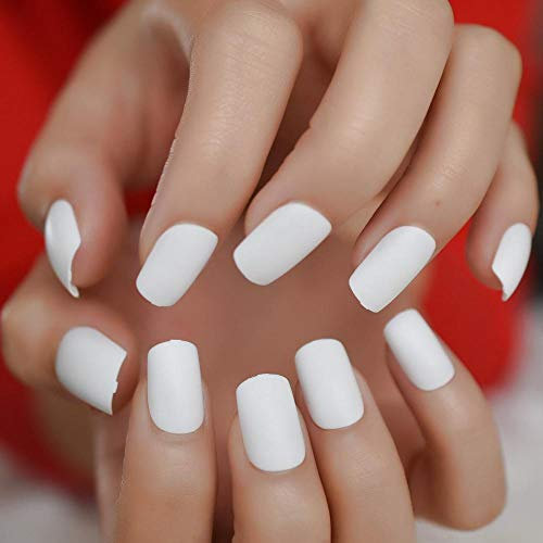 GeRRiT HUJL Faux Ongles Blanc Presse sur Faux Ongles Blanc Mat 24 Têtes Carrées Design Mat Couverture Complète Faux Ongles pour Un Usage Quotidien