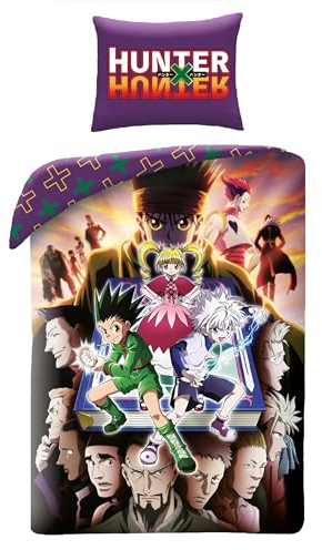 Halantex Bettwäsche-Set HUNTER X HUNTER – Gon Killua Kurapika – wendbarer Bettbezug 140 x 200 cm und Kissenbezug 70 x 90 cm – mehrfarbig – 100 % Baumwolle, HH-2406BL