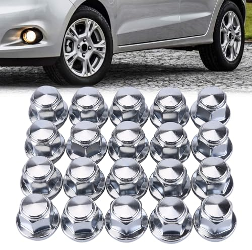 Surakey 20 Stück Radmutter Verchromt M12x1.5,SW19 60°,Radmuttern alufelgen für Fo-rd Alufelge B-Max C-Max II Ecosport Fiesta 6 7 Focus 3 Mondeo Geschlossene Radmuttern 46708 5114407 12657 45139 29001