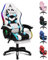 ALFORDSON Silla Gaming, Silla Gamer Racing con Iluminación LED RGB, Sillón Masajeador para Computadora con Reposapiés, Silla Giratoria Ergonómica con Respaldo Operado por Palanca, Blanca