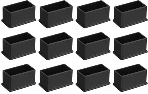 QUARKZMAN 12Pcs Embouts de Pieds de Chaise Carrés en PVC, 50mm x 25mm OD, Noirs, pour Protéger Les Pieds de Meubles, Les Coussins de Pied de Table, Les Capuchons de Protection de Sol