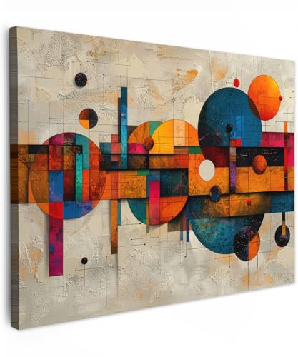 MuchoWow© Bild auf Leinwand 70x50 cm Schlafzimmer Bilder Badezimmer Wand Deko Wohnzimmer Moderne Wanddeko Bilderwand Geschenk Vintage - Modern - Kunst - Orange - Geometrische Formen