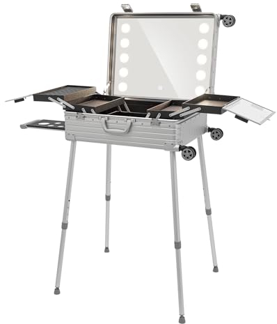 biniliubi Valise De Maquillage Malette Professionnel Rangement Coiffure Roulette Vanity Beauté Makeup Mallette Case Miroir Serrure Beauty Tiroirs Multifonctionnel Trolley Box RéGlable (Argent)