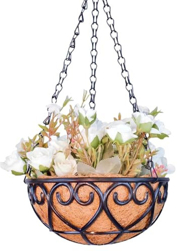 Cesto per piante sospeso, cesto sospeso per esterno,Vasi da appendere da 10 pollici Cestini per fiori in filo metallico | Decorazione da giardino versatile, porta piante rotondo per finestra a muro de