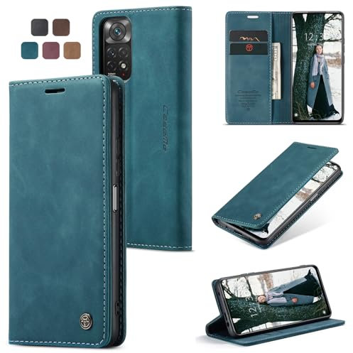 owlhold Coque Xiaomi Redmi Note 11 4G/11s/12s 4G, Housse en Cuir PU Premium Fentes Cartes Etui Pochette de Portefeuille avec Fonction Support Case à Rabat pour Redmi Note 11 4G/11s/12s 4G - Bleu Vert