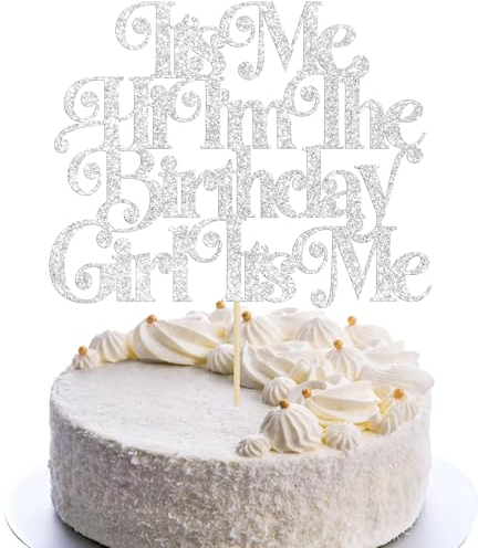 Gyufise 1Pc It's Me Hi I'm the Birthday Girl Cake Topper Glitter Funny Girl's Cake Decoration Supplies Silver