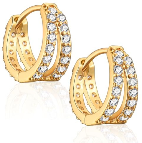 Sterling Silber 925 Creolen für Damen und Herren - 14 Karat Vergoldet Mit Glänz AAA+ Zirkonia, Hypoallergen Huggie Ohrringe für Frauen