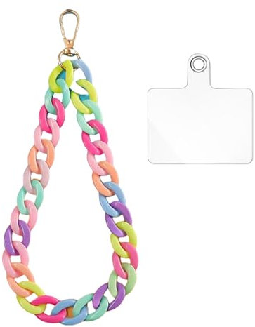 Lilbitty Colorido acrílico cadena corta colgante con perlas, correa de muñeca para, llavero colorido, joyería y colgante del bolso