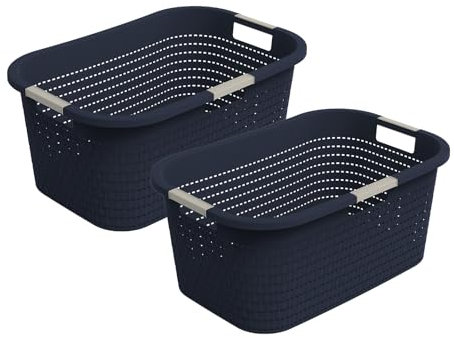 Rotho Country 2er-Set Wäschekorb 40l, Kunststoff (PP) BPA-frei, 40l (58.0 x 38.9 x 25.1 cm) (Blau)