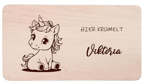 Bebibee - Personalisiertes Holz-Frühstücksbrettchen für Kinder – Schneidebrett mit Namen graviert und niedlichem Motiv – Einhorn – Geschenkidee für Geburtstage, Weihnachten & Einschulung