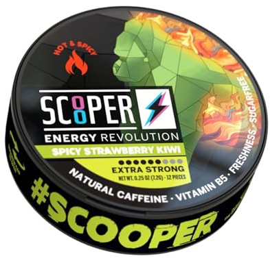 SCOOPER Energy 1x Spicy Strawberry Kiwi Xtra Strong | 80 MG Koffein pro Pouch | 12 Pouches pro Dose | Zuckerfrei & Vegan