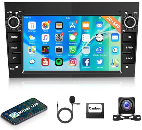 2G 64G for Vauxhall Vivaro Astra Corsa Meriva Zafira with Mirror Link Android Car Stereo, 7 Inch Touch Screen Car Radio GPS WiFi FM EQ Radio Bluetooth USB Reverse Camera