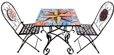 buybuy Kit 2 Sedie e Tavolo Quadrato in Ferro Battuto Mosaiko MOKIT024