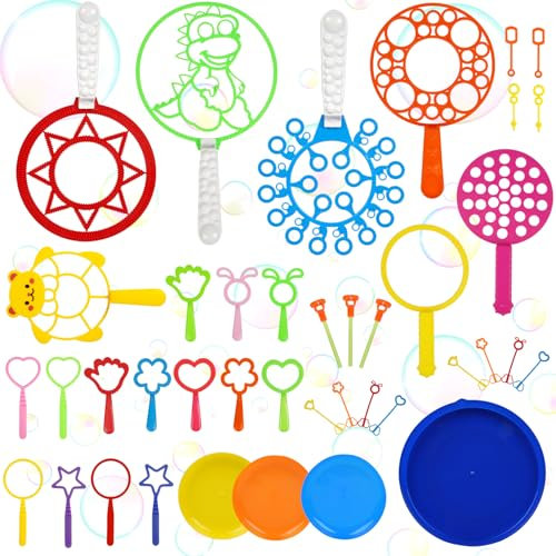 40PCS Bubble Wands Set Giant Soap Bubble Wands with Tray for Kids Games Multiple Size Colorful Bubbles for Summer Garden Outdoor Birthday Weeding Party Activity Toys