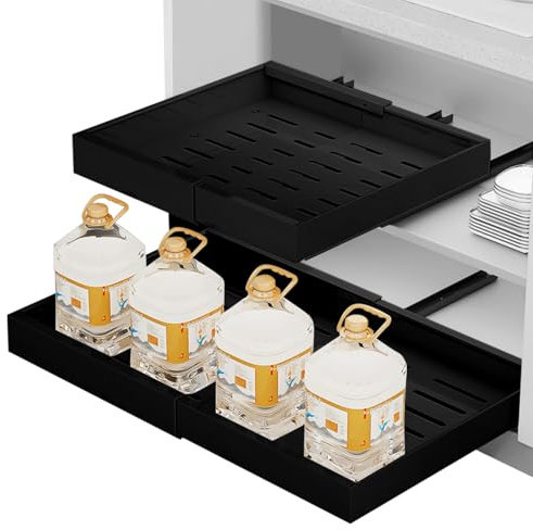 Eckerdromk Cajones Extraibles Para Cocina, Organizador Cajones Cocina, (31–53 cm B x 42 cm T x 6 cm H) Cajones Deslizantes para Cocina, Extensible Bandeja Extraible Armario Cocina (Negro)