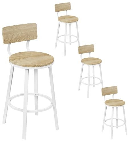 WOLTU Tabourets de Bar Lot de 4, Chaise Haute Cuisine, avec Repose-Pieds et Dossier, en Métal, Chêne Clair, BH431hei-2