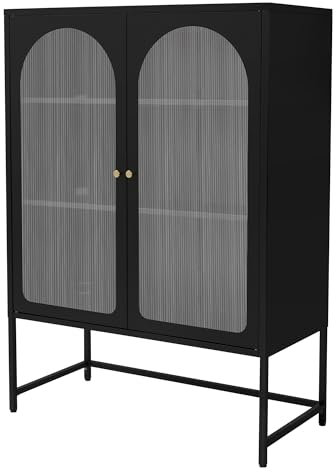ML-Design Vitrine de Salon 85x120x40 cm, Noir, Armoire avec 3 Compartiments de Rangement/Étagères et 2 Portes, Métallique en Acier, Style Industriel, Commode Bibliothèque de Classement pour Bureau
