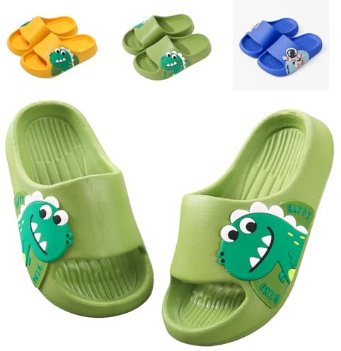 Ciabatte Piscina Bambina Bambino Ciabatte Estive per Mare Spiaggia Bagno Ragazzi Ragazze Antiscivolo Infradito Punta aperta Arco Dinosauro Pantofole Estive per Bambini Verde 30/31 EU (210 CN)