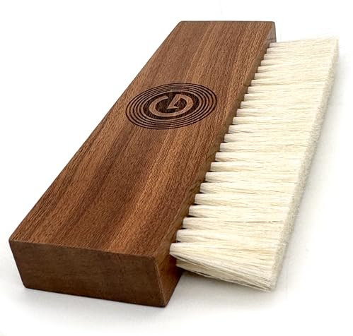 GrooveWasher's The Goat Record Cleaning Brush | Anti-Static Natural Goat Hair Brush & Walnut Handle | Use Wet to Apply Record Cleaner Fluid, Dry to Remove Dust | Pair with Record Cleaning Kits