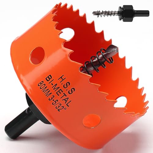 Scie cloche - 80 mm - Orange - Acier rapide HSS M42 bi-métal - Scie cloche avec tige hexagonale et foret avec profondeur de coupe de 35 mm - Pour bois, construction sèche et tôle métallique
