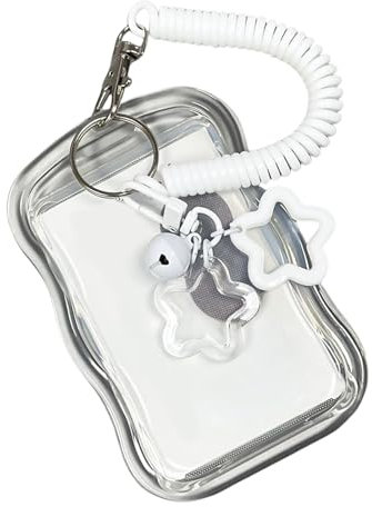 TEMOOUES Porte-cartes transparent avec breloque étoile résistant à l'eau - Protection de cartes de bus, blanc