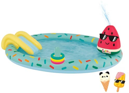 Happy People Ice Paddling Pool Play Centre - Children's Pool with Slide & Sprinkler, Including Throwing Game & Toy Figures, Garden Hose Connection, Approx. 198 x 150 x 18 cm - Summer Water Toy