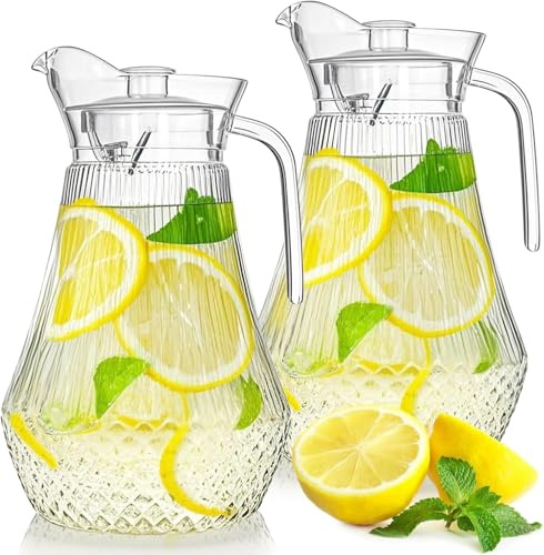 Lnwwrv Botella de Agua de plástico de 2 Piezas de 2 litros, Botella de Agua de plástico Transparente con Tapa y Boquilla, Adecuada para Limonada, Jugo, Leche, Bebidas frías o Calientes