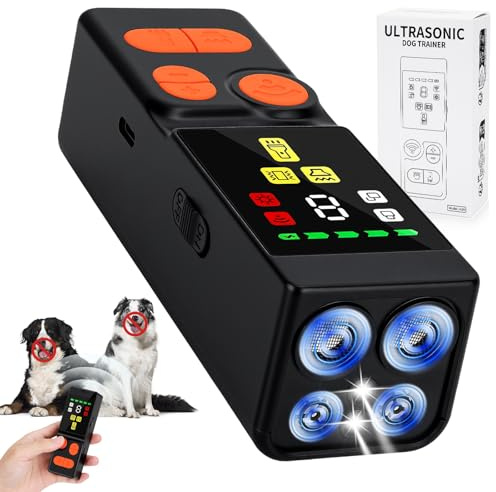 SelfTek Anti Barking Device for Dogs - Upgraded 4 Emitters Ultrasonic Dog Barking Deterrent Devices with 10 Levels Adjustable, 45ft Range Safe Dog Bark Stopper for Indoor Outdoor Use