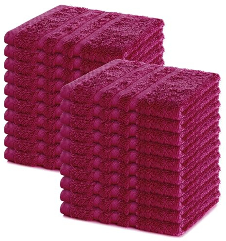 Lavea® Seiftuch 20er Set 30x30 cm, Bordeaux | 100% Baumwolle, hochwertige Seiftücher und Gästehandtücher, saugstark, waschbar und strapazierfähig – Frottierserie Elena
