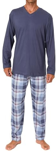 Normann Herren Schlafanzug lang mit Karierter Single Jersey Pyjamahose - auch in Übergröße