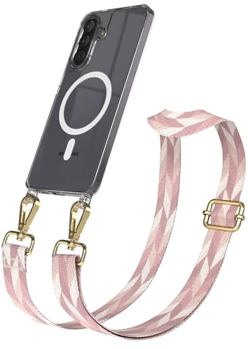 EAZY CASE Handykette - Verstellbares Taschenband kompatibel mit Galaxy A57, Schulterriemen, Handykordel mit Silikon Hülle, Qi Charging kompatibel, Umhängetasche, Rosa Mix Gold
