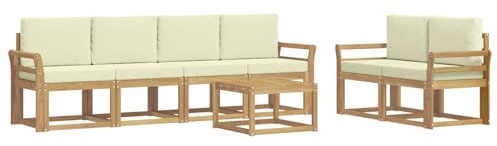 vidaXL Outdoor-Sofagarnitur mit Kissen 7 pcs Weiß und Creme, Moderne Outdoor-Sofagarnitur, robuste Eckcouch, stylisches Gartenmöbel, Akazienholz, Bequeme Sitzplätze
