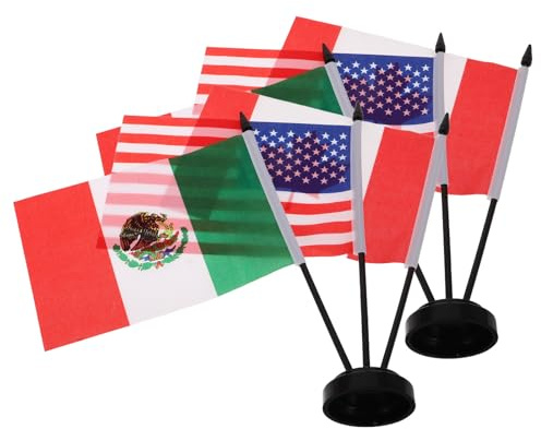 Tofficu 2ensemble Lot de Drapeaux Miniatures Usa Canada Mexique pour Bureau Petits Drapeaux de Table avec Hampe Noire Décoration de Réunion et Événements Internationaux