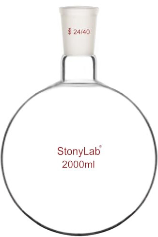 StonyLab 2000 ml Glass Single Neck Round Bottom Flask RBF, with 24/40 Standard Taper Outer Joint, 2 L (2 Liter)