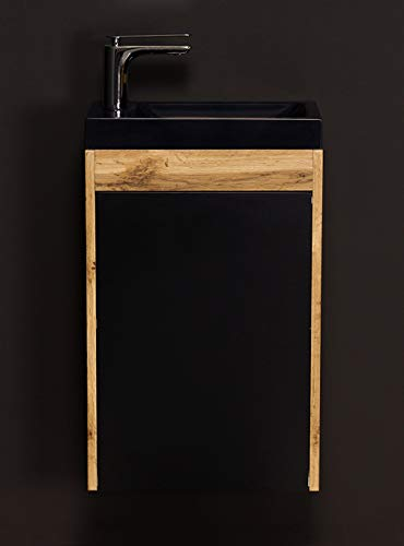 Quentis Badmöbel Gäste-WC Set Guest, Breite 40 cm, 1 Türe, Waschbeckenunterschrank montiert (Eiche/Schwarz)