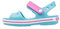 Crocs Crocband Sandals, Unisex-Kids Sandals, Lightweight and with Secure Fit, in Digital Aqua Strap and Stripe Detail, Size C4 UK