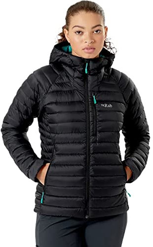 Rab Women's Microlight Alpine Jacket - Hooded Down Insulated Coat for Trekking, Climbing, & Skiing - Black - X-Small