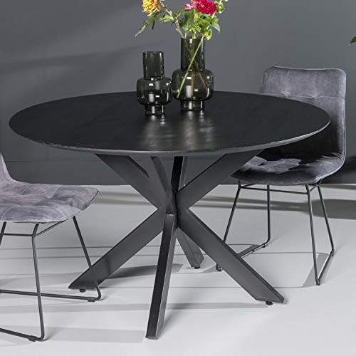 JUSNOVA Esstisch Oslo rund Ø 120 cm Akazie Metall Dinnertisch Tisch Esszimmertisch
